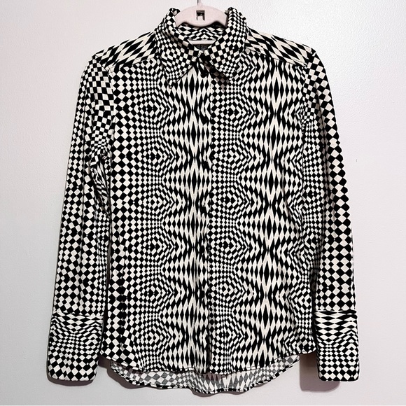 NWT Zara Black & Off-White Whimsical Geometric Y2K Inspired Collared Button-Down - Picture 3 of 15